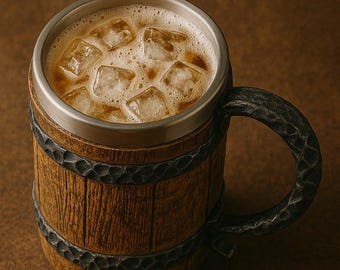 Kubek w stylu wikingów | Prezent na piwo dla męża | Drewniany kufel w stylu nordyckim | Prezent na Dzień Ojca | Kubek do picia z podwójnymi ściankami | Metalowy, izolowany