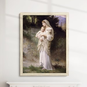 L&#39;Innocence, William Bouguereau, Virgin Mary, Infant Jesus, Innocence, Lamb, Catholic Religious Art, Illustration Print, Wall Art, Gift Home