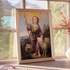 The Good Shepherd, Bartolome Esteban Murillo, Jesus As A Boy, Catholic Religious Art Painting Reproduction Illustration Print Wall Art Gifts