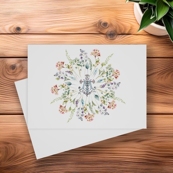 Tarjeta de felicitación floral católica – Diseño botánico inspirado en la fe C2