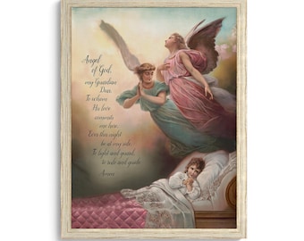 Guardian Angel Prayer Print: Vintage Catholic Wall Art for Girl's Room P48