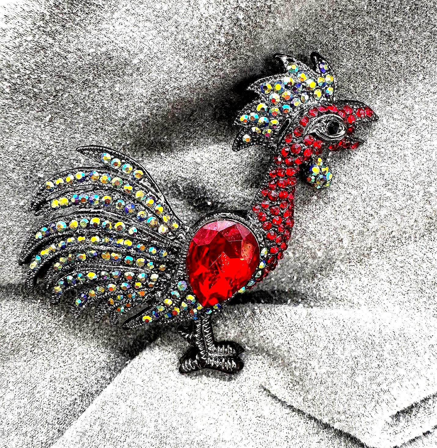 Sparkly Rooster Brooch