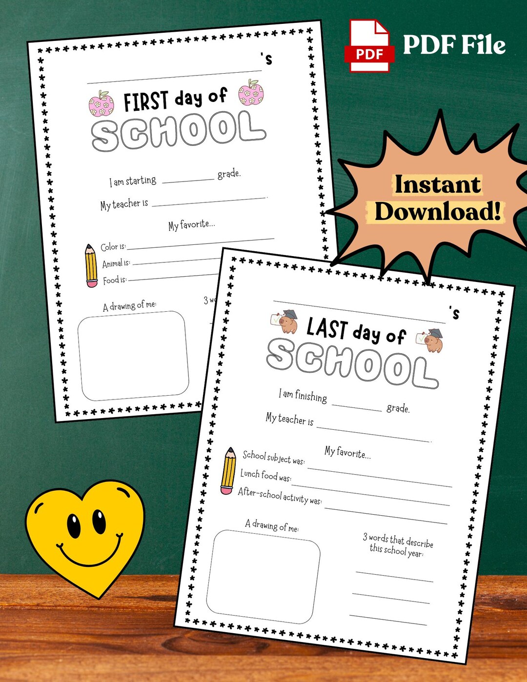 First & Last Day of School Worksheet | K-2 Printable (PDF) - Etsy