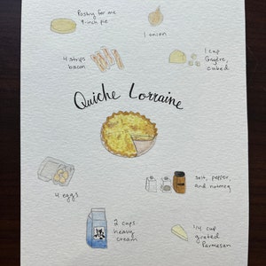 Hand-painted Recipe Card - Quiche Lorraine
