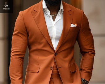Men Two Piece Rust Colored Suit, Custom Made Rust Wedding Suits, Bespoke Wedding Suit, Bespoke Wedding Suits For Men