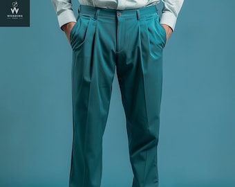 Unisex Elegance: Teal Pleated Bespoke Office Trousers by Bespoke Bottoms