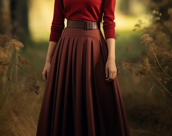 Burgundy Wool skirt, Winter Skirt,  Wool skirt women, Skirt With Pocket, A Line Skirt, Custom Skirt, | Wedding Weaves | pleated skirts
