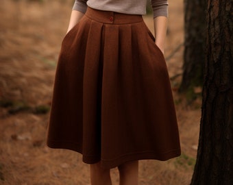 Brown Wool skirt, Winter Skirt,  Wool skirt women, Skirt With Pocket, A Line Skirt, Custom Skirt, | Wedding Weaves | pleated skirts