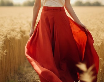 Red Linen Skirt, Skirt with Pockets, Linen skirt for women, Midi Skirt, Bridesmaids skirt, Wedding linen skirt | Wedding Weaves |