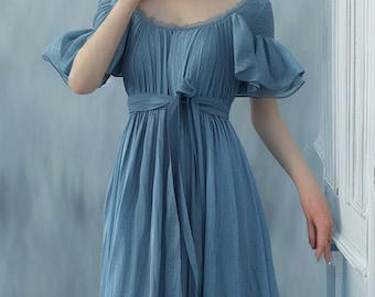 Women's Dressology Blue Linen Dress︱Handcrafted Dress For Prom, Wedding, Reception ︱Summer Destination Wedding Bridesmaid Dresses