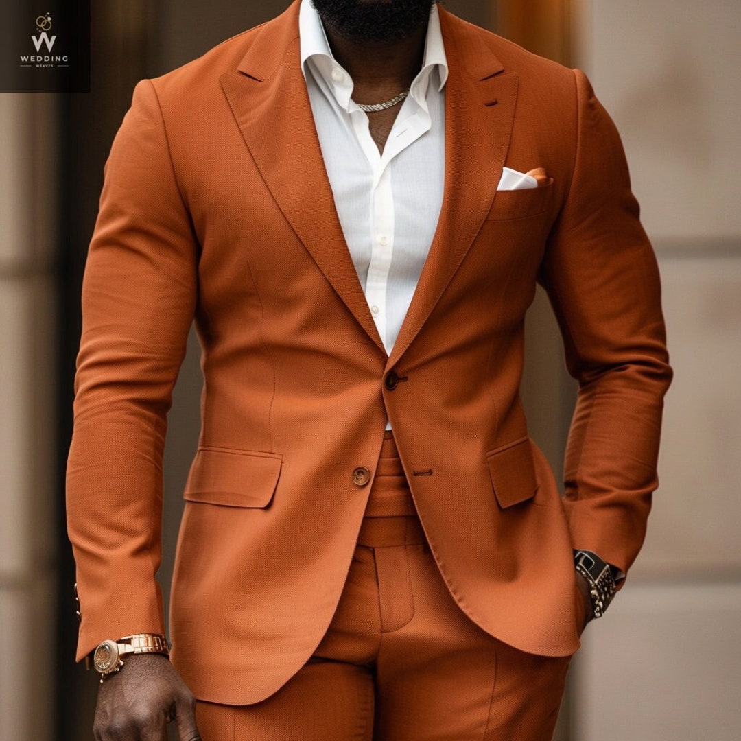 Men Two Piece Rust Colored Suit, Custom Made Rust Wedding Suits ...