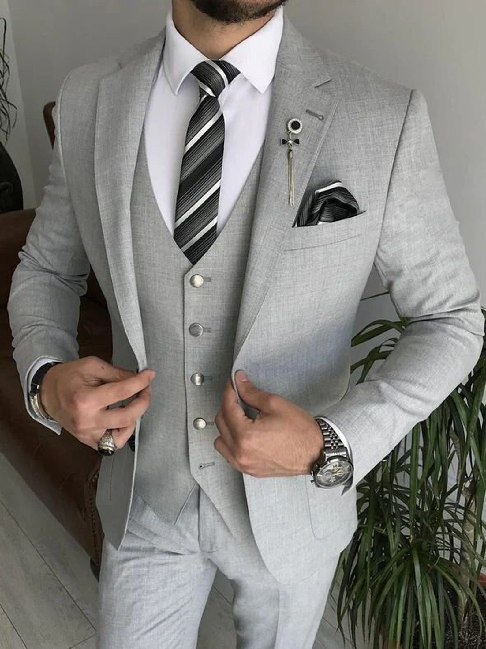 Men's Three Piece Light Grey Mens Suit for Wedding, Bespoke Wedding — free download