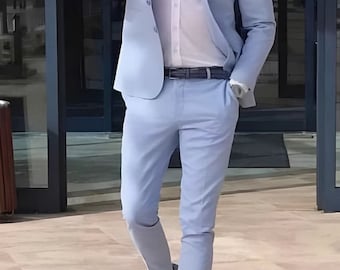 Men's Stylish Sky Blue Colored Suit, Custom Made Wedding Suits, Bespoke Wedding Suit, Light Blue  Bespoke Wedding Suits For Men