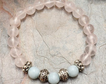 Rose Quartz and Angelite Gemstone Bracelet for Love, Compassion and Comfort | 8mm