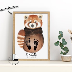 Baby Fußabdruck Set Personalisiert Abdruckset Tiere Kinder Rahmen Wandbild Zimmer Poster Geschenk Geburt Meilenstein Pfoten Roter Panda Bär