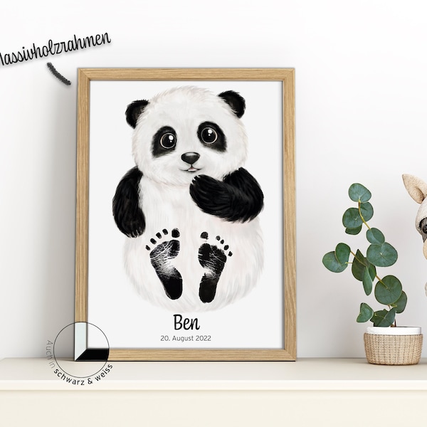 Baby Fußabdruck Set Personalisiert Abdruckset Tiere Kinder Rahmen Wandbild Zimmer Poster Geschenk Geburt Meilenstein Bambus Pfoten Panda Bär