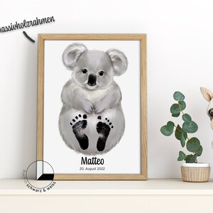 Baby Fußabdruck Set Personalisiert Abdruckset Tiere Kinder Rahmen Wandbild Zimmer Poster Geschenk Geburt Meilenstein Bild Pfoten Koala Bär