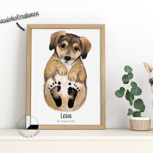 Baby Fußabdruck Set Personalisiert Abdruckset Tiere Kinder Rahmen Wandbild Zimmer Poster Geschenk Geburt Meilenstein Pfoten Welpe Hund