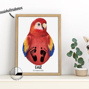 Baby Fußabdruck Set Personalisiert Abdruckset Tiere Kinder Rahmen Wandbild Zimmer Poster Geschenk Geburt Meilenstein Pfoten Papagei Vogel