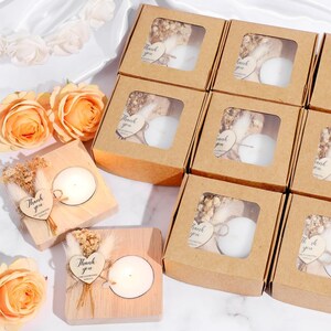 50 pcs Personalized Candle Wedding Favors, Wedding Gifts for Guests in Bulk, Wooden Tealight Holder, Rustic Wedding, Bridal Shower Favors