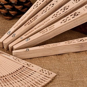 30 Pcs Custom-Engraved Sandalwood Fans for Weddings, Personalized Wedding Fans, Custom Wedding Favors, Fans for Guests, Fan Party Favors
