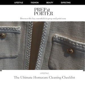 Könnte beinhalten: Nahaufnahme einer weißen Jacke mit geflochtenem Besatz und goldenen Knöpfen. Die Jacke ist aus einem strukturierten Stoff gefertigt. Der Text "The Ultimate Homecare Cleaning Checklist" ist am unteren Rand des Bildes sichtbar.