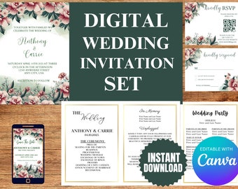 Wedding Invitation Template Set, Editable Invitation Templates, Wedding Invitations, Wedding Invitation Download, Editable Wedding Templates