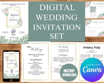 Wedding Invitation Template Set, Editable Invitation Templates, Wedding Invitations, Wedding Invitation Download, Editable Wedding Templates