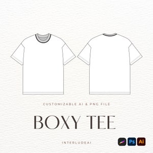 Streetwear Oversized Fit Boxy T Shirt Tee Mockup Vector Illustrator Mockup, Procreate Template Clothing Custom Design Sketch Tech Pack