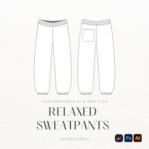 Streetwear Relaxed Oversized Joggers Sweatpants Mockup Vector Illustrator Mockup, Procreate Template Clothing Custom Design Sketch Tech Pack