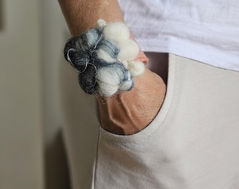 Handwoven Wool Bracelet: Eri Silk, 24k Gold Clasp, Boho Chic