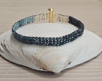 Blue Tourmaline • Woven Natural Stone Loom Bracelet • Minimalist Jewelry