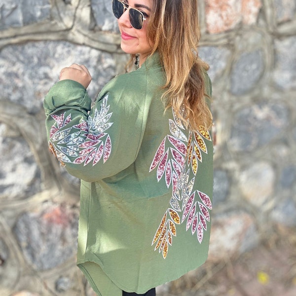 Long Embroidered Detail Oversize Kimono - FEATHER GRAY main image 0