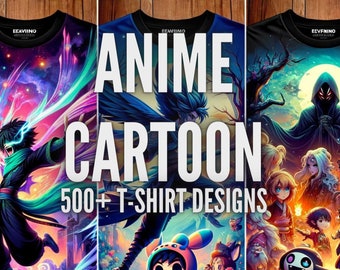 500+ Anime and Cartoon T-Shirt Designs | Mega Bundle | T-Shirt Graphic Designs | Print on Demand | svg png jpg eps dxf