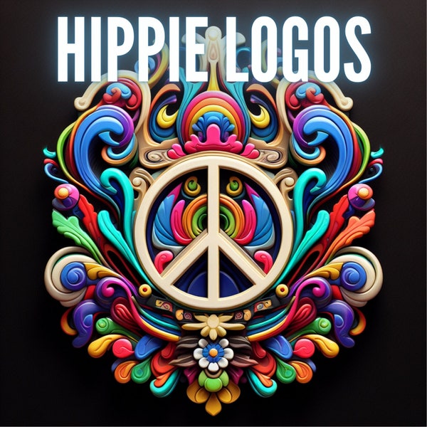 100+ Hippies Logo Designs | Mega Bundle | Instant Download | jpg