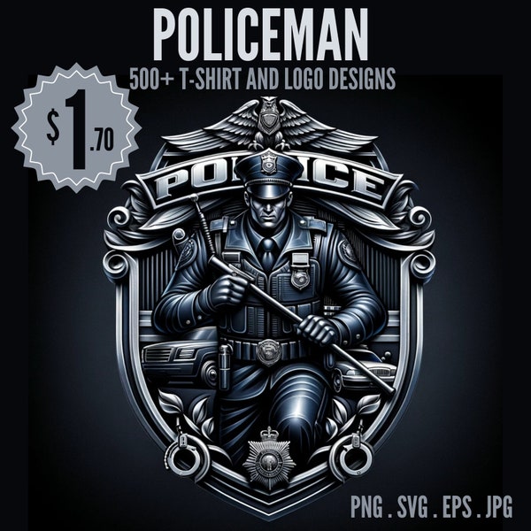 500+ Policeman T-Shirt and Logo designs | Mega Bundle | SVG PNG EPS | Instant Download | Clipart