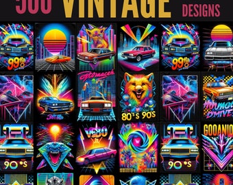 500+ Vintage T-shirt Designs | Bundle Vintage Retro 80s & 90s |  digital Downloads | svg png eps jpg