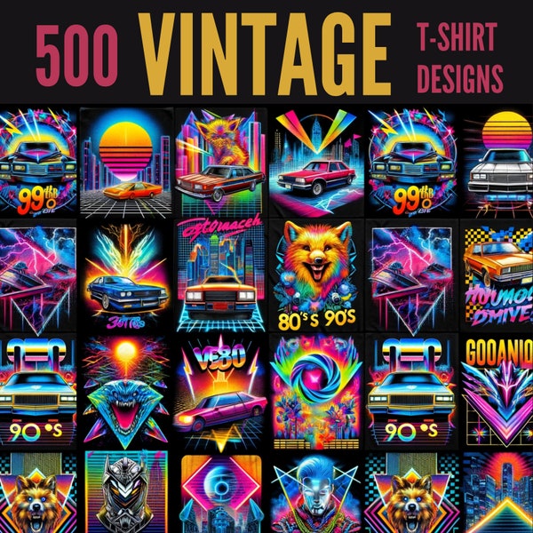 500+ Vintage T-shirt Designs | Bundle Vintage Retro 80s & 90s |  digital Downloads | svg png eps jpg