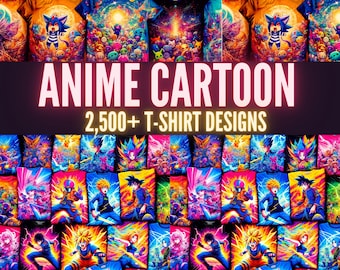 Oltre 2.500 disegni di magliette anime e cartoni animati / Mega Bundle / Disegni grafici di magliette / Stampa su richiesta / svg png jpg eps dxf