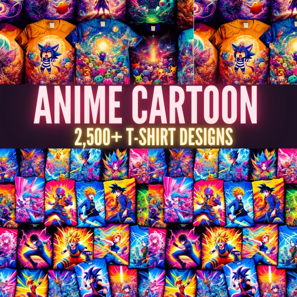 Ponad 2500 projektów koszulek z anime i kreskówkami | Mega Pakiet | Projekty graficzne koszulek | Drukuj na żądanie | svg png jpg eps dxf