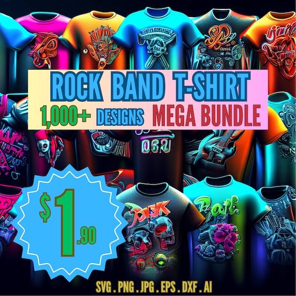 1,100+ Rock & Rolls Band T-Shirt Designs Mega Bundle | Rock Metal Band T-Shirt Designs | Classic Rock Band | svg, png, eps dtf, jpg |