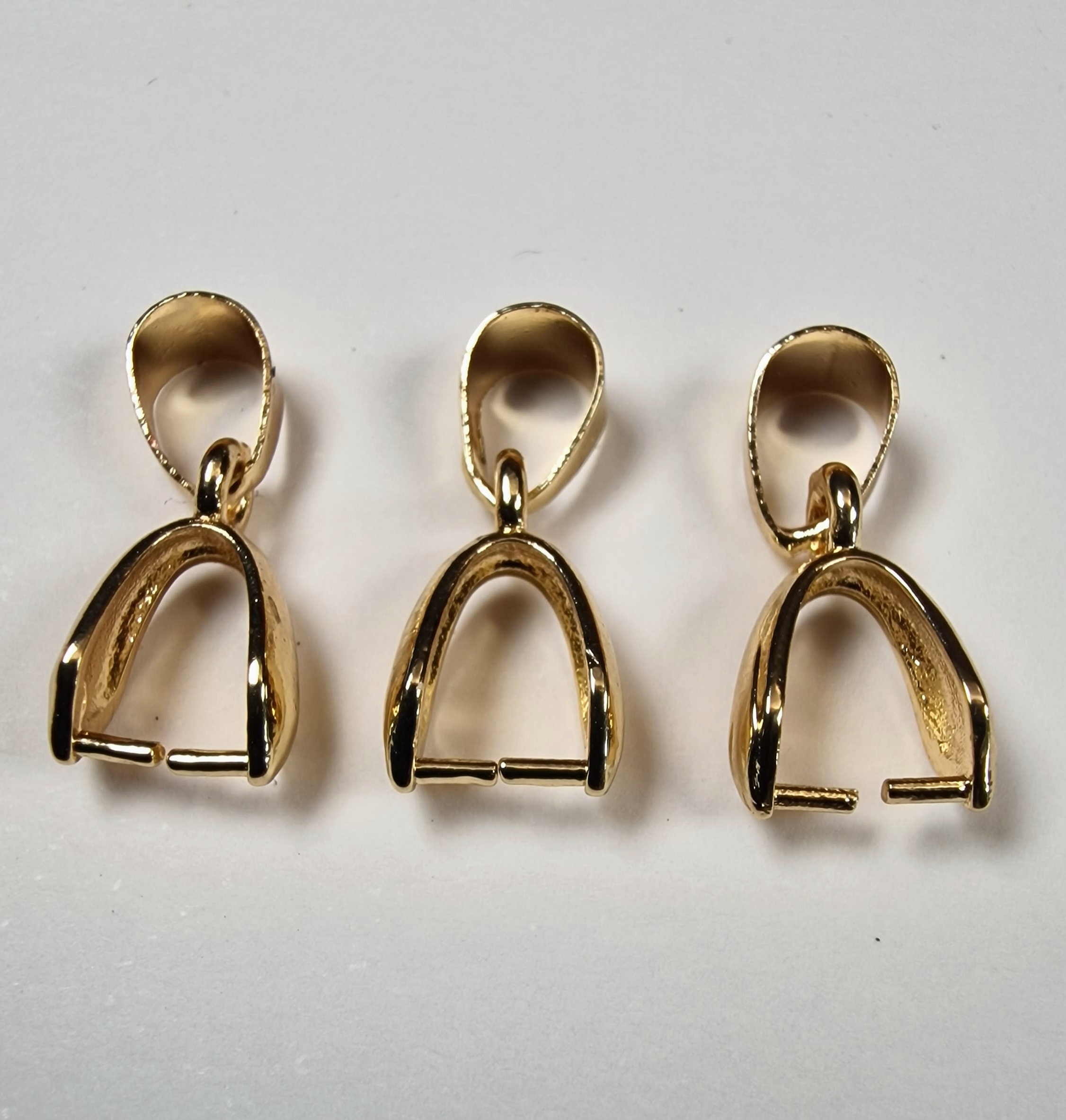 15x4mm Gold Plated Brass Swinging 2-Part Pinch Bails For Pendants