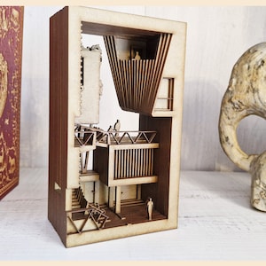 Book Nook - Laser Cut Plans - Diorama Bookend - Modern Architecture Model - Lightburn - Laser Cut Files - Book Shelf Decor - Svg Dxf Ai Pdf