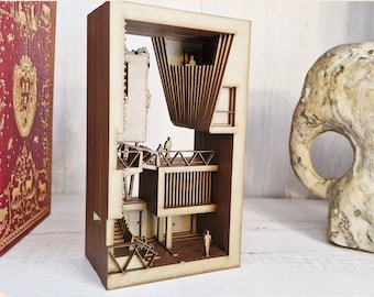 Book Nook - Laser Cut Plans - Diorama Bookend - Modern Architecture Model - Lightburn - Laser Cut Files - Book Shelf Decor - Svg Dxf Ai Pdf