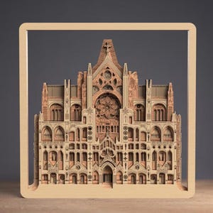 Marco cortado con láser - Svg en capas - Obra de arte multicapa - Marco de catedral - Arquitectura / Decoración de natividad cristiana - Archivo de corte de madera, vector.