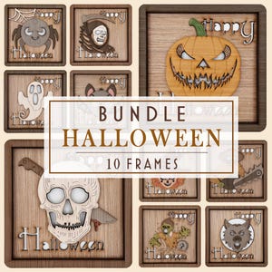 Happy Halloween Bundle 10 Laser Cut Frames Wood Svg Dxf Ai - Fall Svg Bundle - Mega Bundle - Multilayer Svg - Spooky Season Svg - Scary Svg