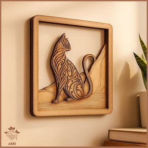 Planos de corte láser - Marco de gato - Ilustración multicapa - Lightburn - Gato SVG - Archivos de corte láser de gato - Grabado láser - Madera - SVG DXF AI Eps Pdf imagen 1