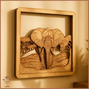 Laser Cut Plans - Elephant Frame - Multilayer Artwork - Lightburn - Laser Cut Files - Cutting Files - Safari Animal - Svg Dxf Ai Eps Pdf