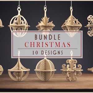 Paquete cortado con láser - Paquete de svg navideños - 10 adornos para árboles de Navidad - Tamaño pequeño - Archivos cortados con láser - Paquete mega - Planos CNC - Svg Dxf Ai