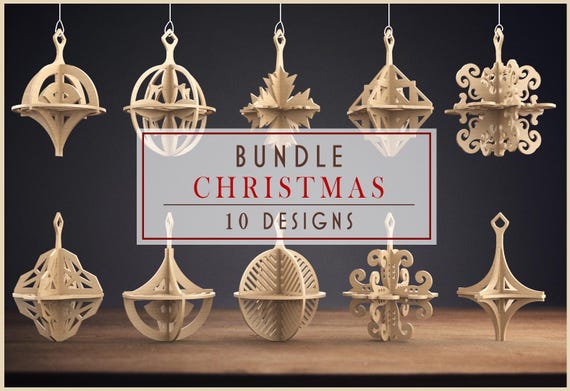 Christmas svg Bundle - Laser Cut Bundle - 10 Christmas Tree Baubles - Small Size - Laser Cut Files - Mega Bundle - Cnc Plans - Svg Dxf Ai